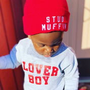 Child Beanie - STUD MUFFIN - Black w/ White Little Mama Shirt Shop LLC