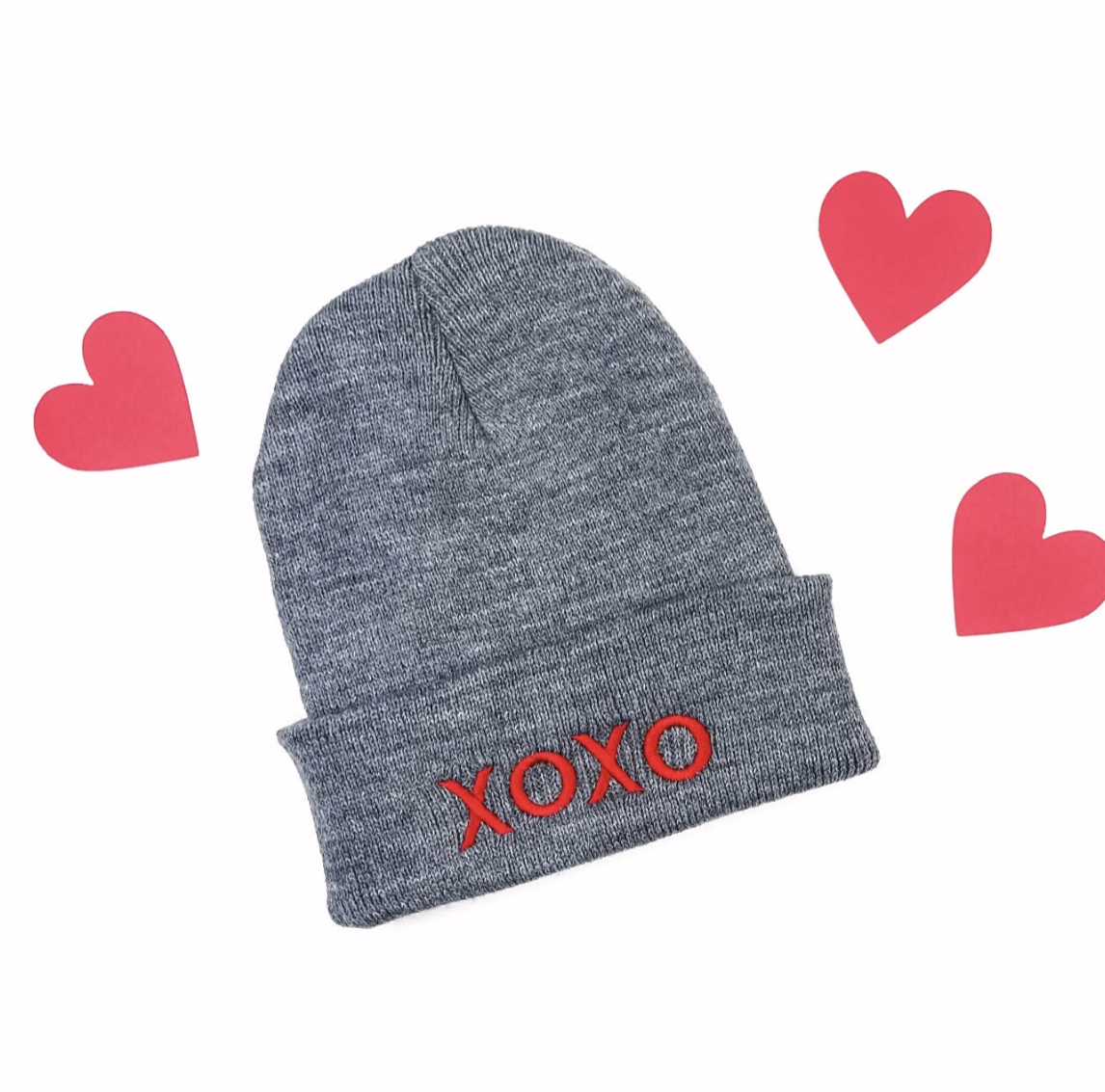 Child Beanie - XOXO - Light Pink w/ Red Little Mama Shirt Shop LLC