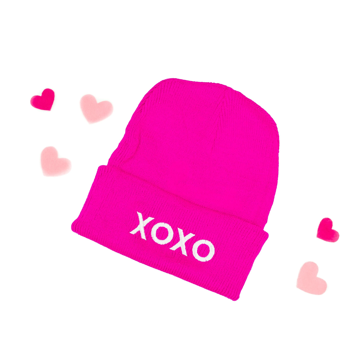 Child Beanie - XOXO - Light Pink w/ Red Little Mama Shirt Shop LLC