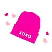 Child Beanie - XOXO - Light Pink w/ Red Little Mama Shirt Shop LLC