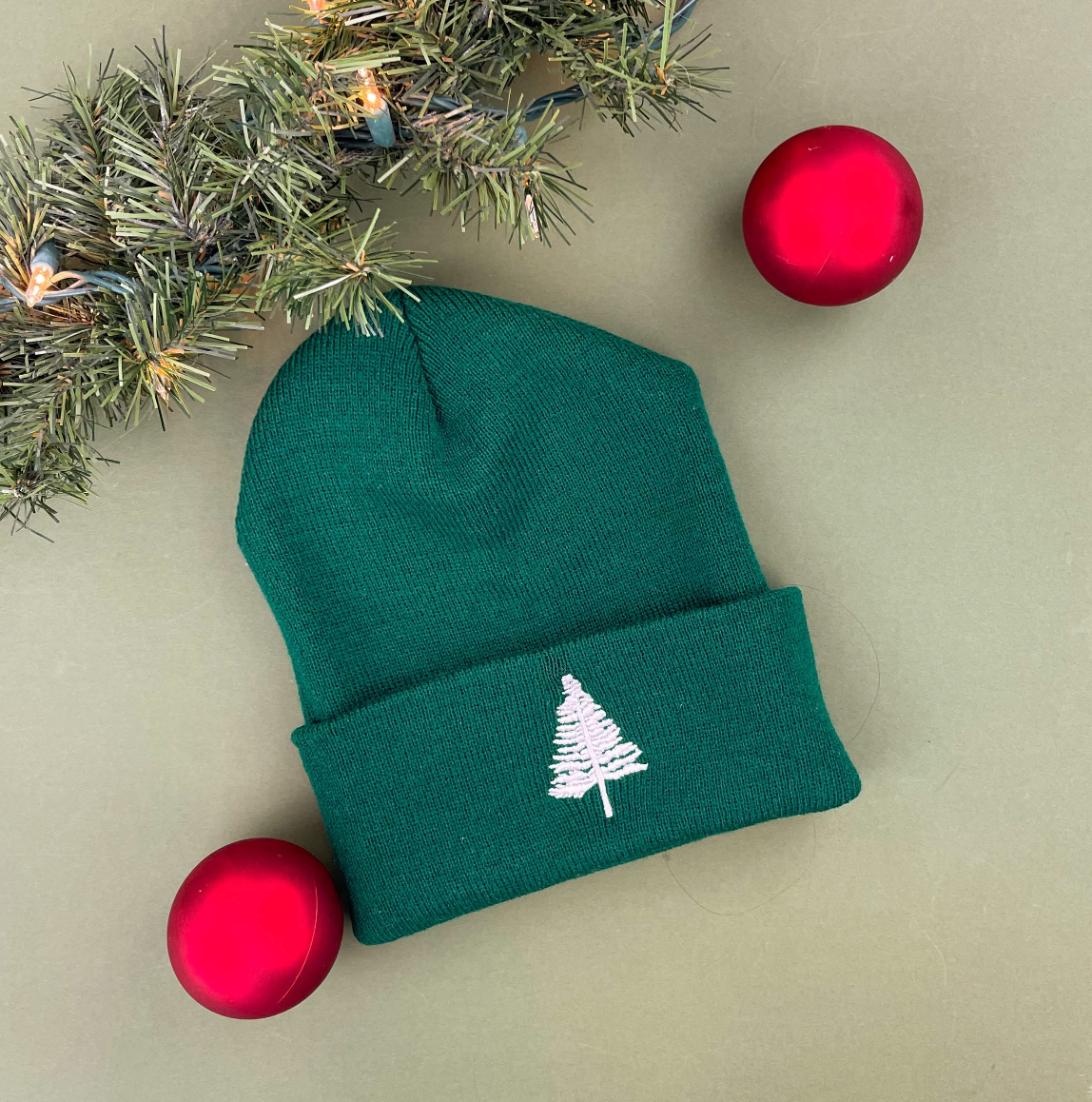 Ribbed Beanie - Pine Tree - Forest w/ White Little Mama Shirt Shop LLC