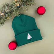 Ribbed Beanie - Pine Tree - Forest w/ White Little Mama Shirt Shop LLC