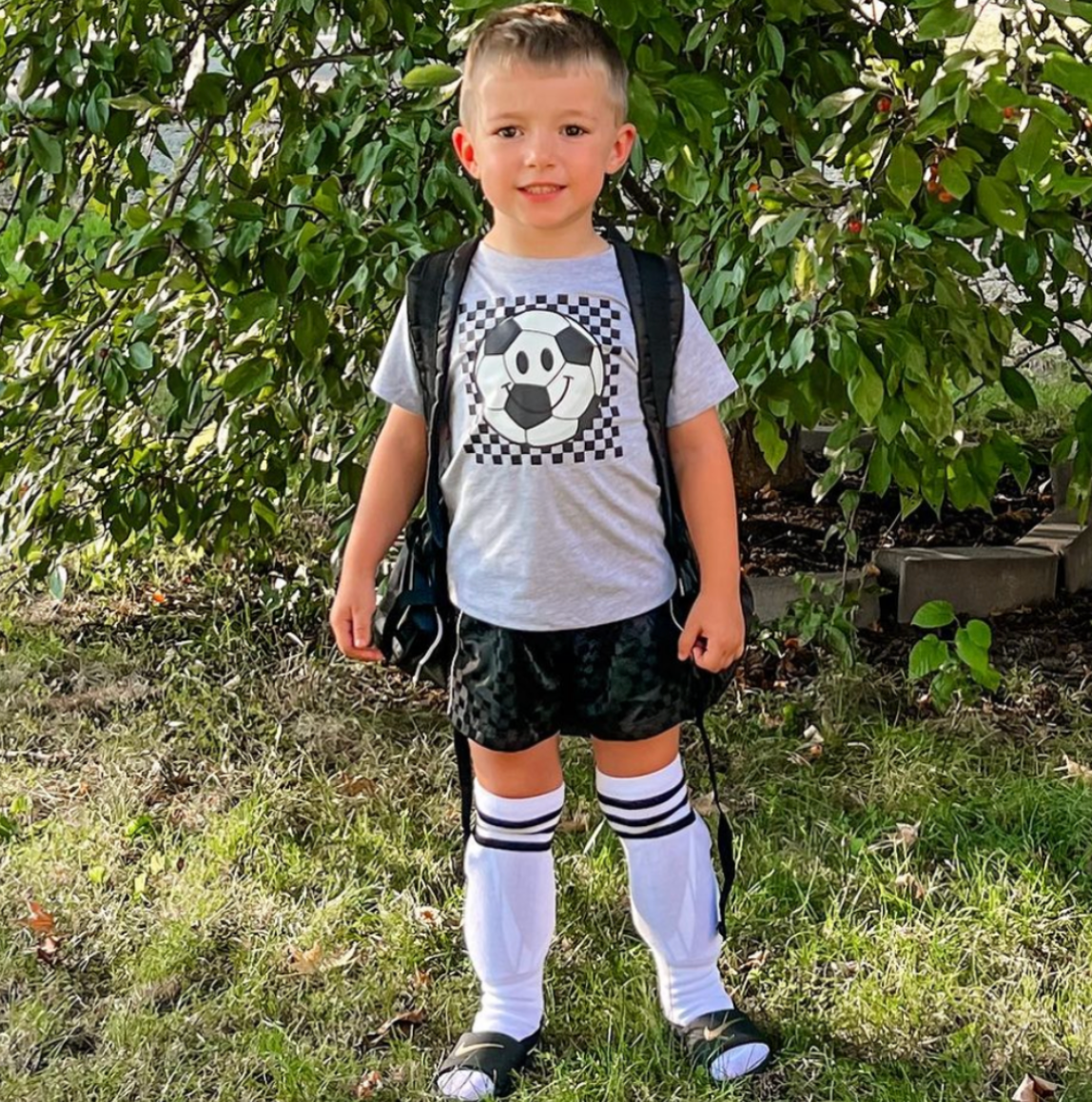 Checkers Smiley - (Choose Your Sports Ball) - Child Tee Little Mama Shirt Shop