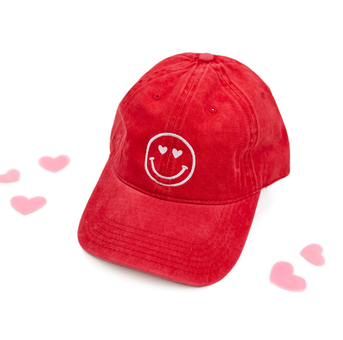  White - Heart Eye Smiley - Baseball Cap Little Mama Shirt Shop