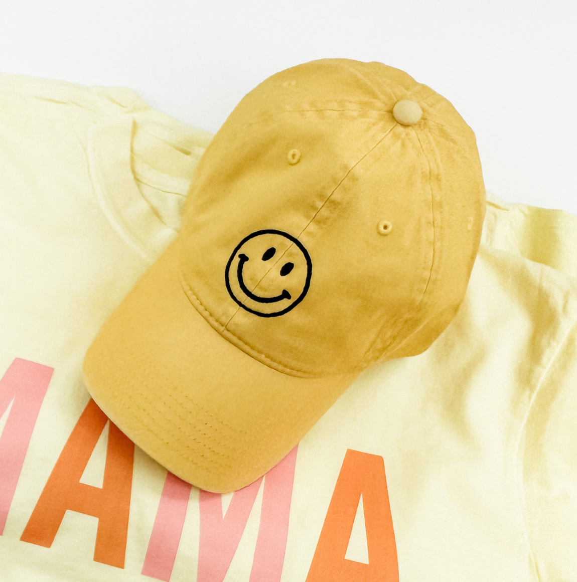 Adult Size - Smiley Face - (Multiple Color Options) - Baseball Cap Little Mama Shirt Shop