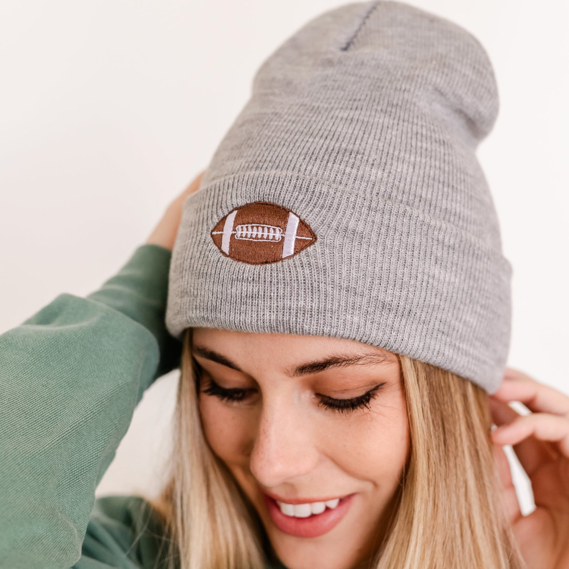 ADULT BEANIE - Football - Brown Little Mama Shirt Shop LLC