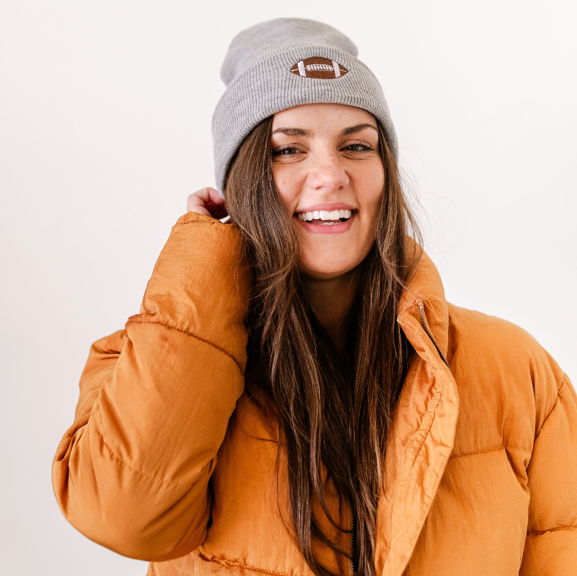 ADULT BEANIE - Football - Brown Little Mama Shirt Shop LLC