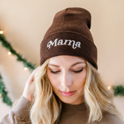 ADULT BEANIE - Mama Italic - Bright Green w/ White Little Mama Shirt Shop LLC