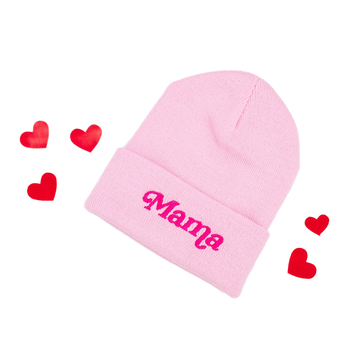 ADULT BEANIE - Mama Italic - Bright Green w/ White Little Mama Shirt Shop LLC