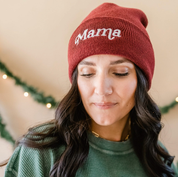 ADULT BEANIE - Mama Italic - Bright Green w/ White Little Mama Shirt Shop LLC
