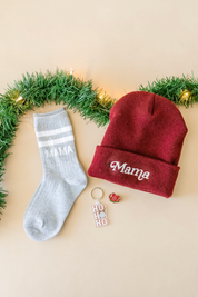 ADULT BEANIE - Mama Italic - Bright Green w/ White Little Mama Shirt Shop LLC