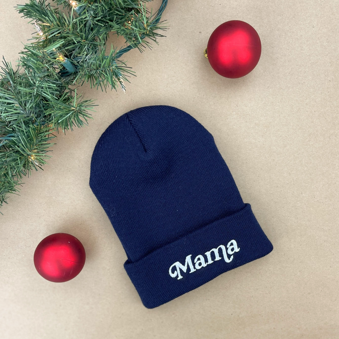 ADULT BEANIE - Mama Italic - Bright Green w/ White Little Mama Shirt Shop LLC