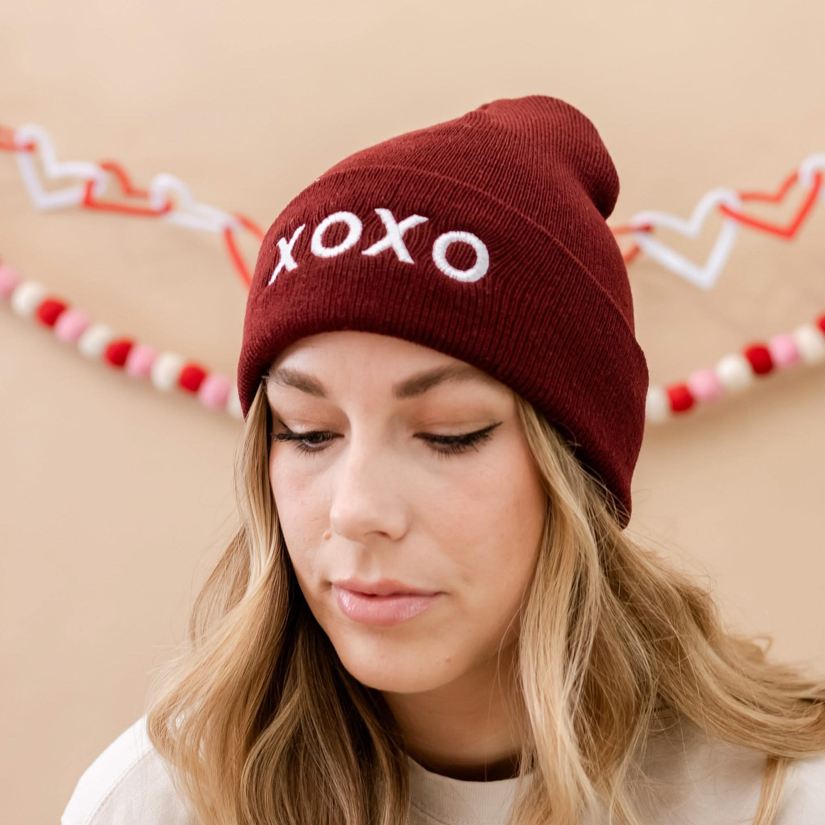Adult Beanie - XOXO - Light Pink w/ Hot Pink Little Mama Shirt Shop LLC