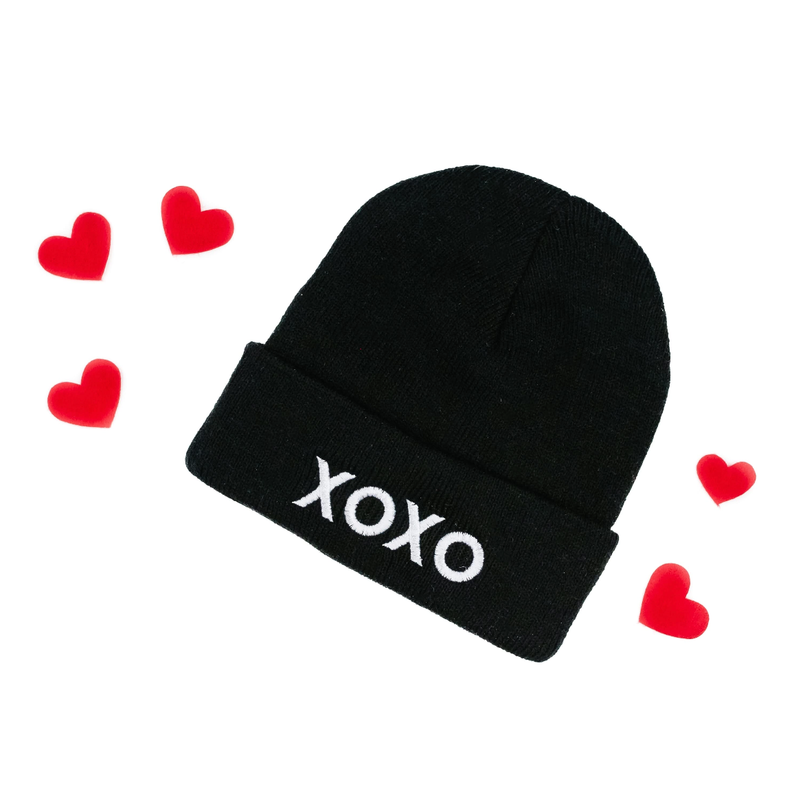 Adult Beanie - XOXO - Light Pink w/ Hot Pink Little Mama Shirt Shop LLC