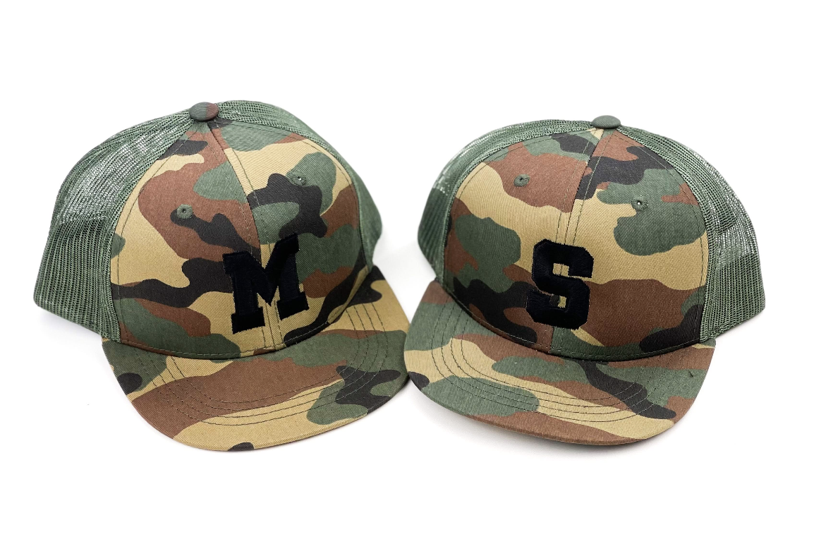 Varsity initial - Child Flat Brimmed Hat w/ Mesh Back Little Mama Shirt Shop