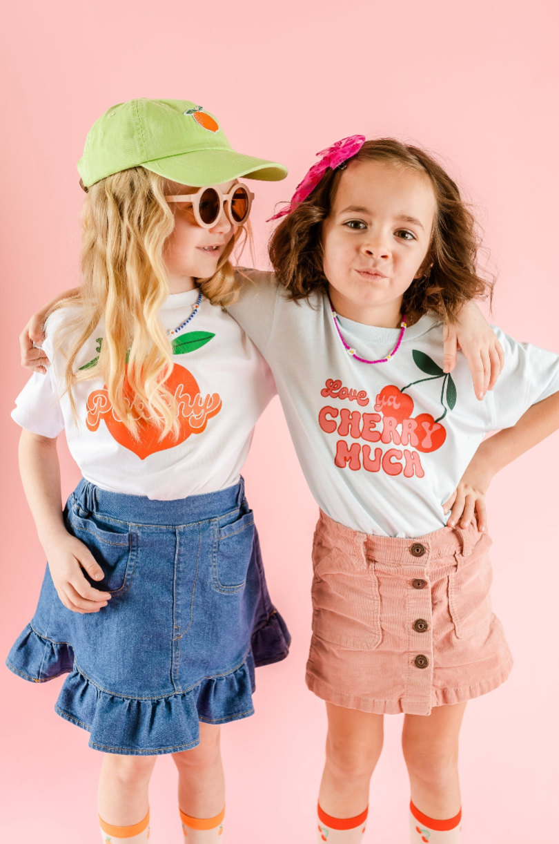 Child Size Baseball Cap - Red w/ Strawberry Patch Little Mama Shirt Shop