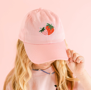 Child Size Baseball Cap - Red w/ Strawberry Patch Little Mama Shirt Shop