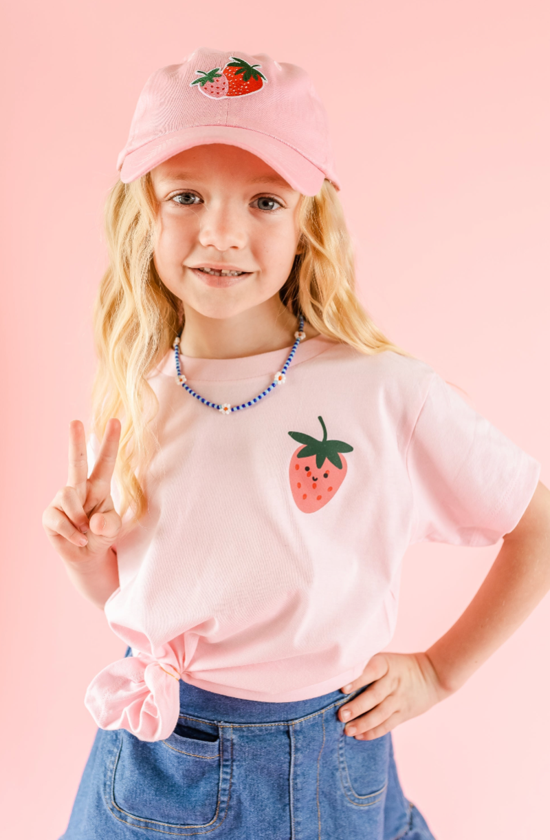Child Size Baseball Cap - Red w/ Strawberry Patch Little Mama Shirt Shop