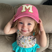 Limited Edition Varsity Initials - Pink w/ Purple - Child Baseball Cap Little Mama Shirt Shop