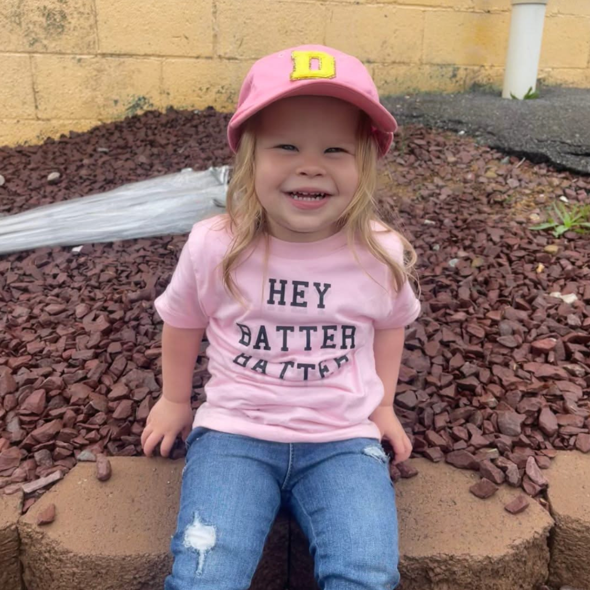 Limited Edition Varsity Initials - Pink w/ Purple - Child Baseball Cap Little Mama Shirt Shop