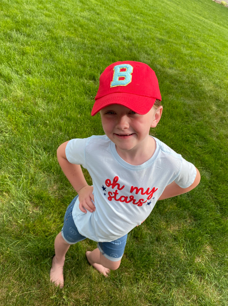 Limited Edition Varsity Initials - Pink w/ Purple - Child Baseball Cap Little Mama Shirt Shop