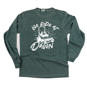 We Ride at Dawn - (Choose Your Mower) - Long Sleeve Comfort Colors Tee Little Mama Shirt Shop