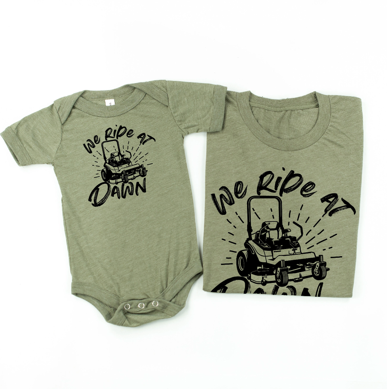 We Ride at Dawn - (Choose Your Mower) - Set of 2 Tee Little Mama Shirt Shop
