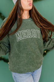 Merry (Outline) - Red - Embroidered Corded Sweatshirt Little Mama Shirt Shop LLC