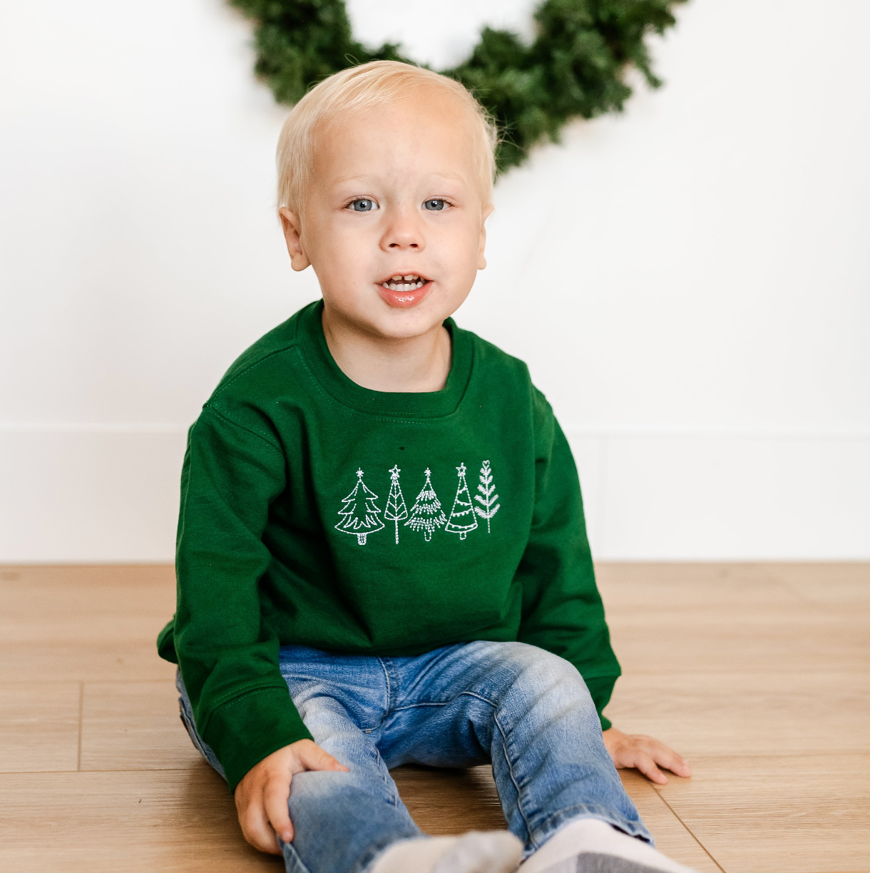 Outline Christmas Trees - Embroidered Child Sweater Little Mama Shirt Shop