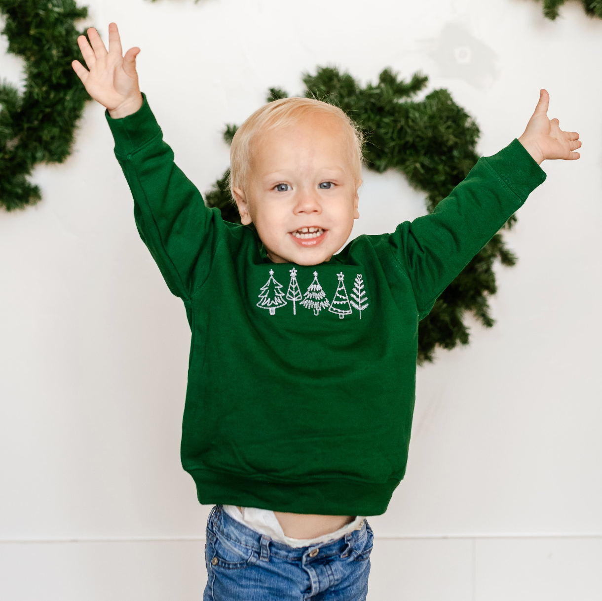 Outline Christmas Trees - Embroidered Child Sweater Little Mama Shirt Shop