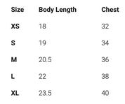 Kids quarter zip size chart, shown in inches – Little Mama Shirt Shop