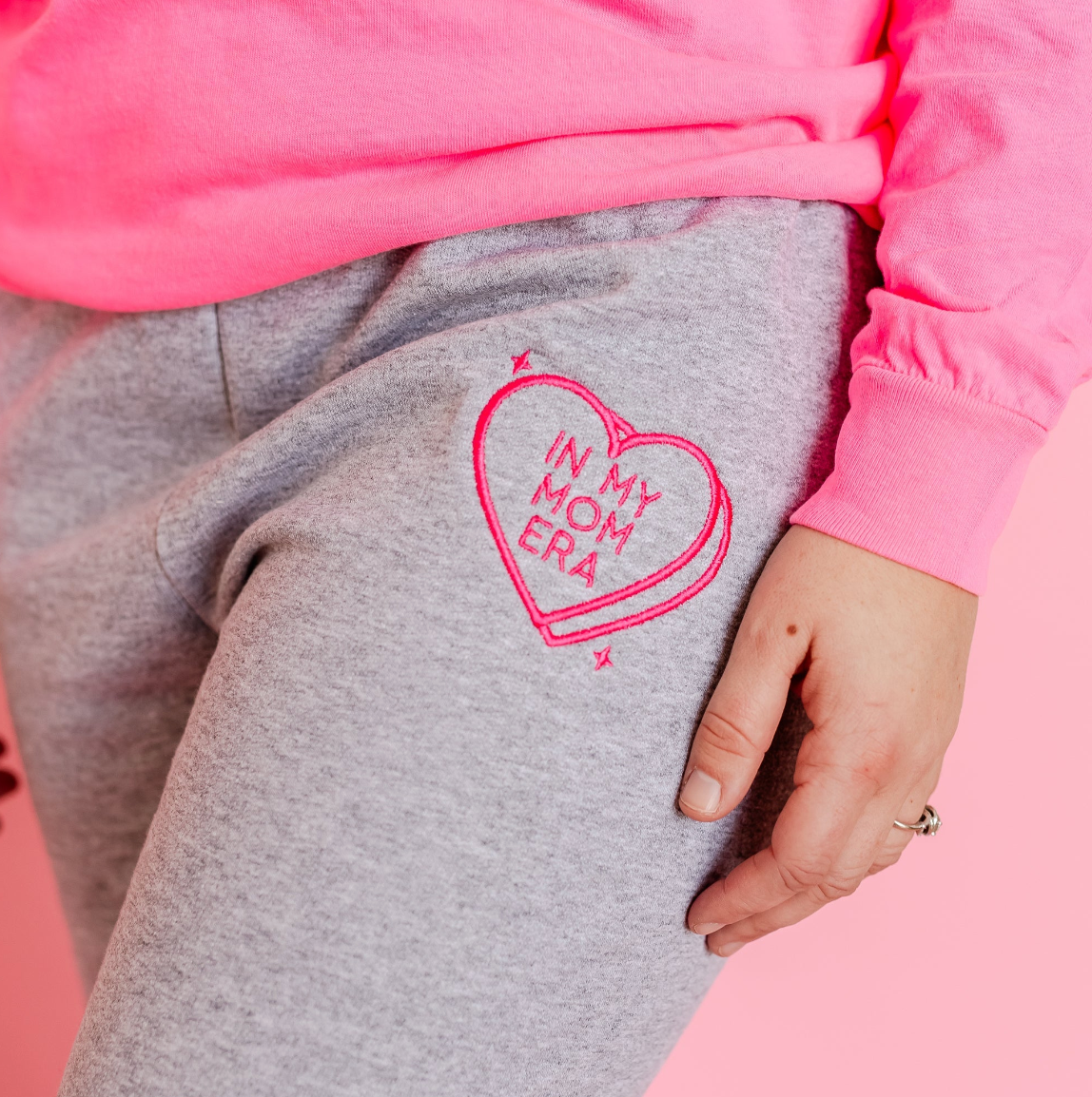 Embroidered Basic Joggers - Conversation Hearts (Choose Your Fave) Little Mama Shirt Shop LLC