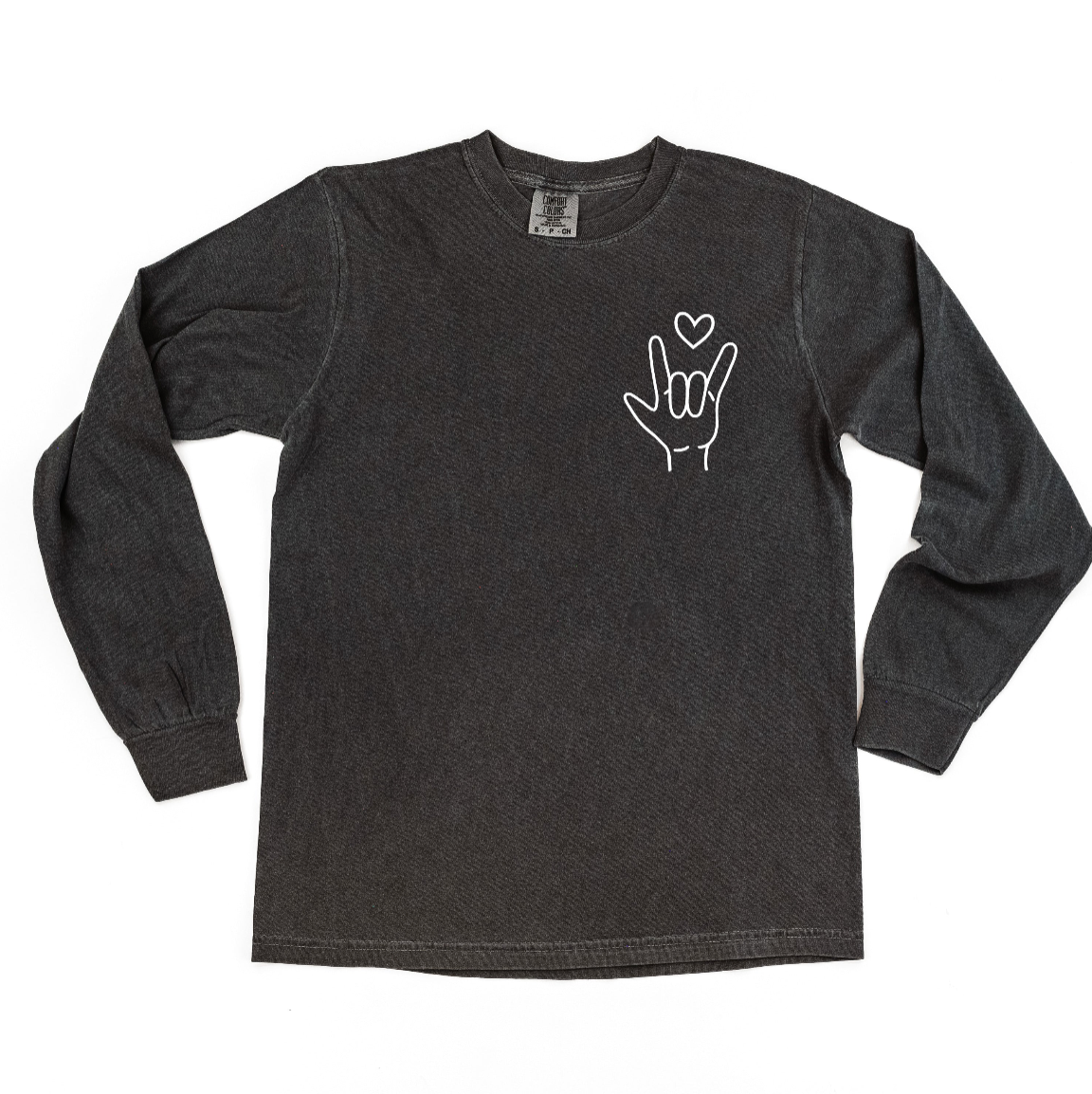 Sign Language - I Love You - Long Sleeve Comfort Colors Tee Little Mama Shirt Shop