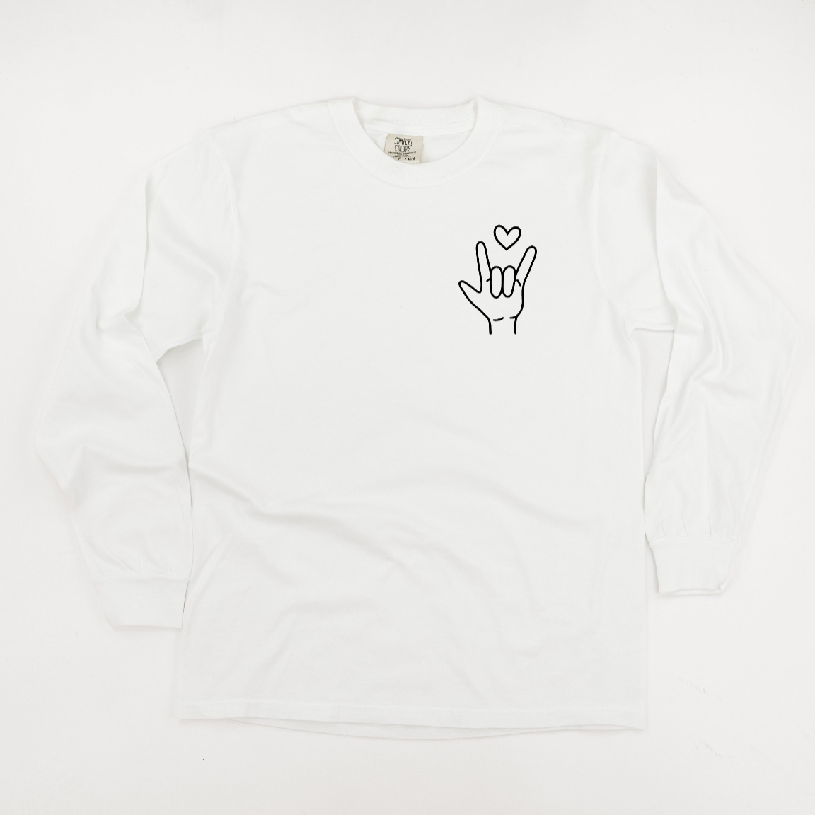 Sign Language - I Love You - Long Sleeve Comfort Colors Tee Little Mama Shirt Shop