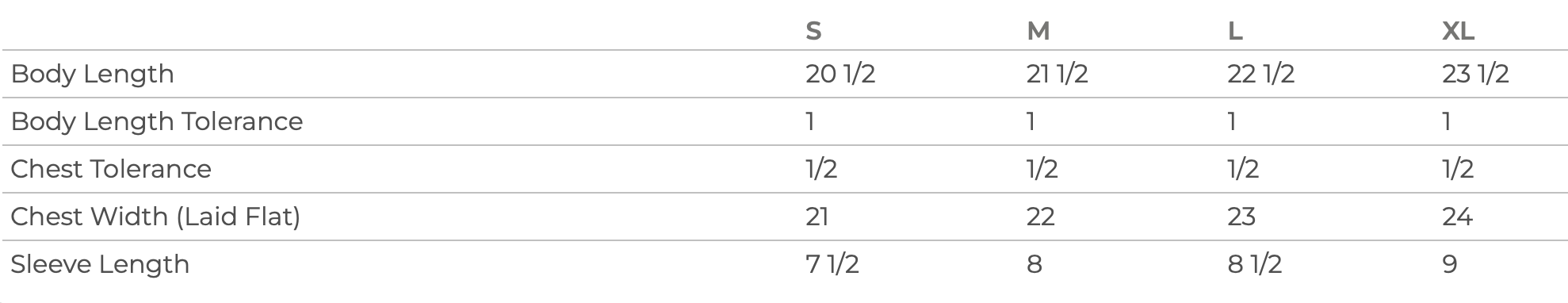 Size chart for women's boxy tee with sizes S to XL with measurements in inches - Little Mama Shirt Shop