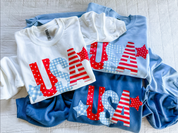 USA Patchwork Patriotic Crewneck Sweatshirt – Adult Basic Fleece | Little Mama Shirt Shop Little Mama Shirt Shop LLC