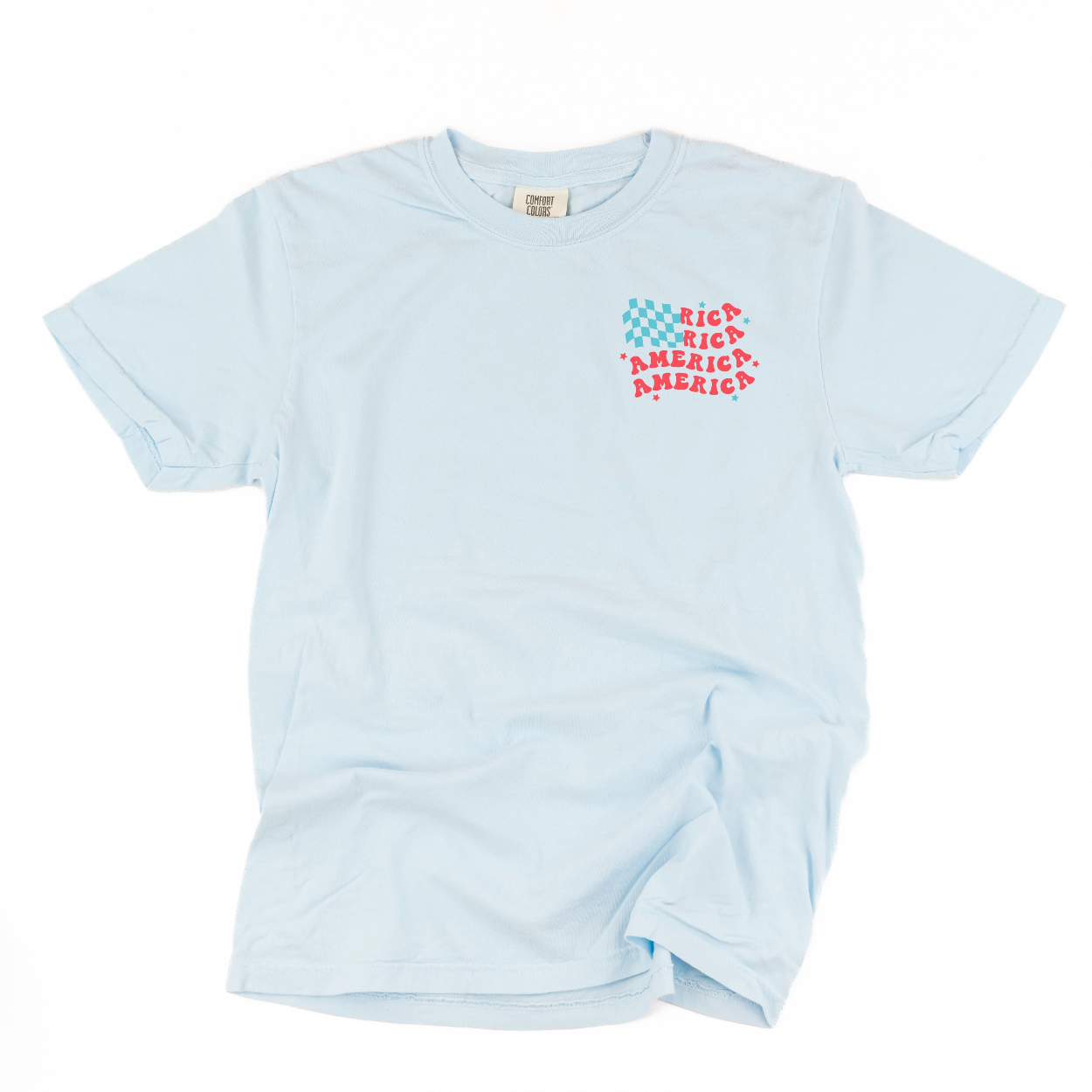America Checkers Flag - Comfort Colors Tee Little Mama Shirt Shop