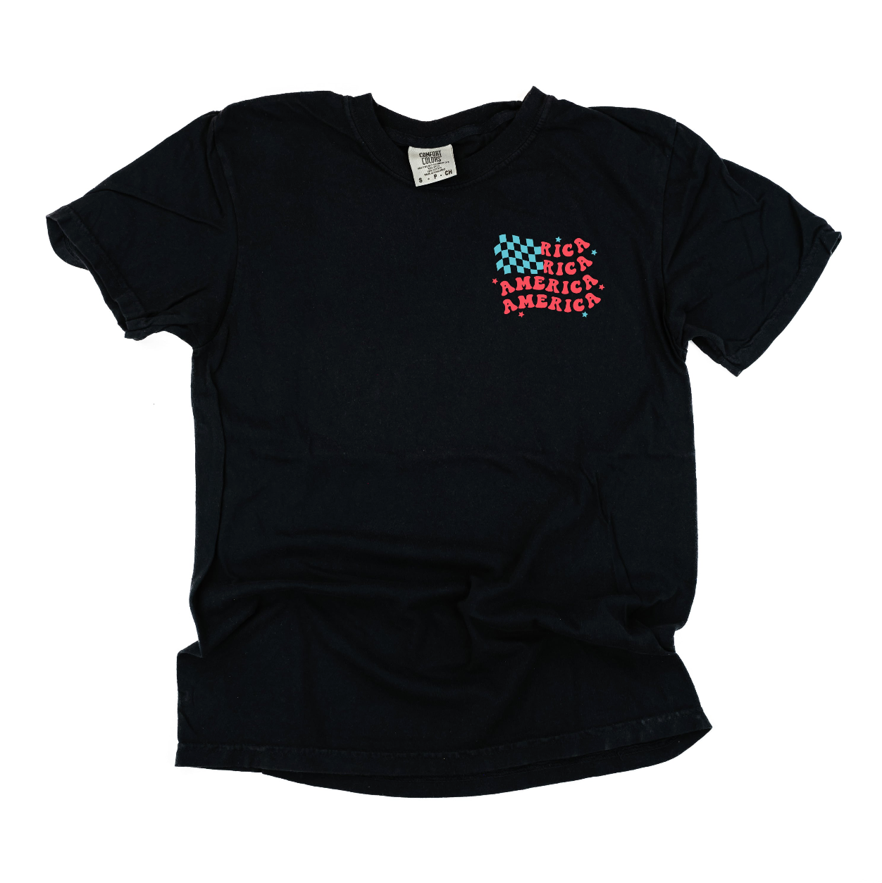 America Checkers Flag - Comfort Colors Tee Little Mama Shirt Shop