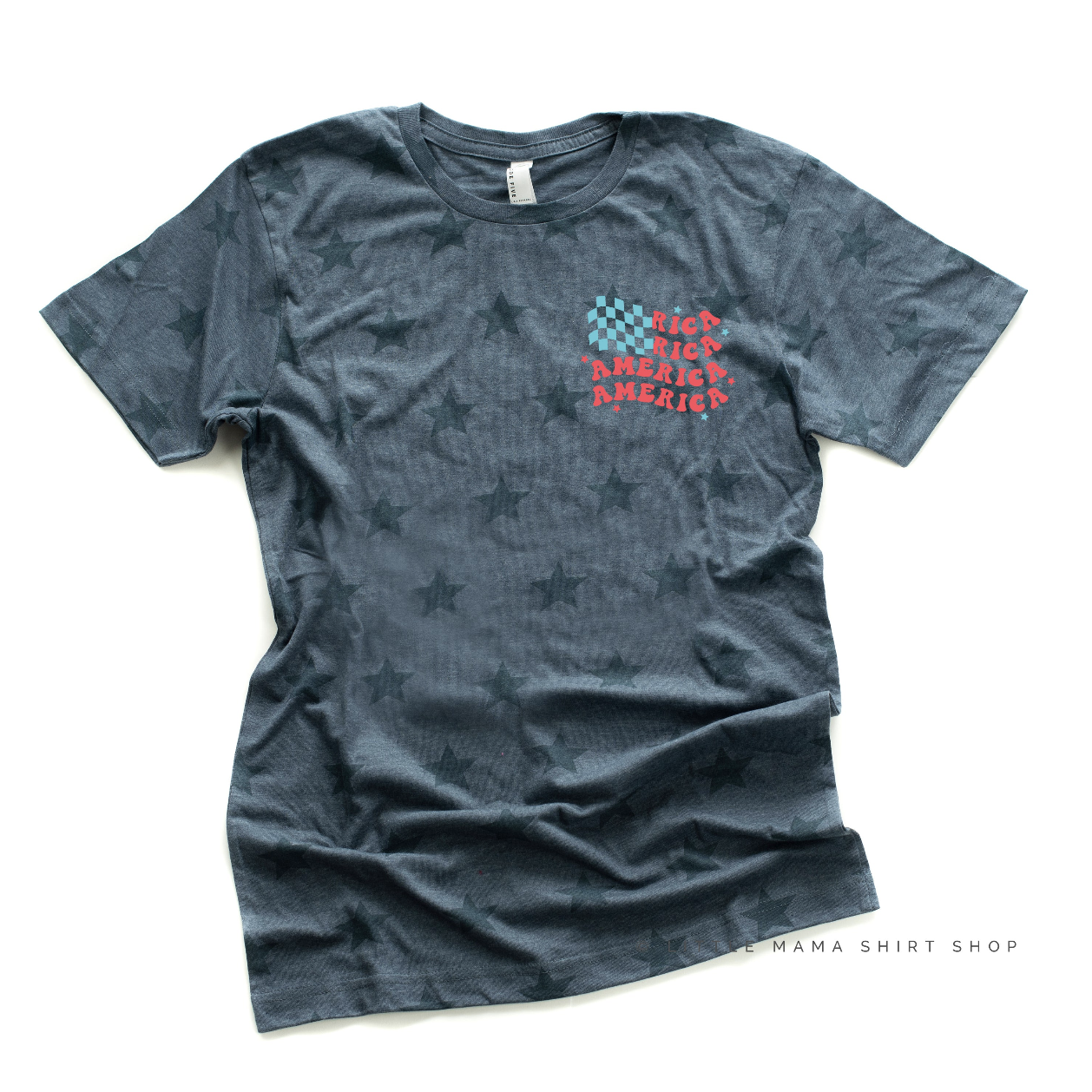 America Checkers Flag - Unisex STAR Tee Little Mama Shirt Shop