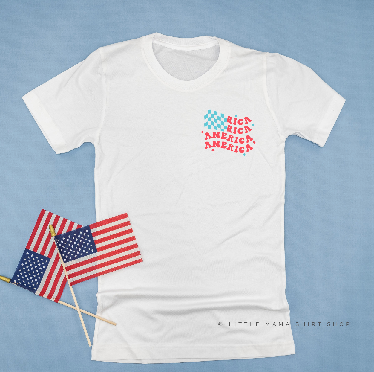 America Checkers Flag - Unisex Tee Little Mama Shirt Shop
