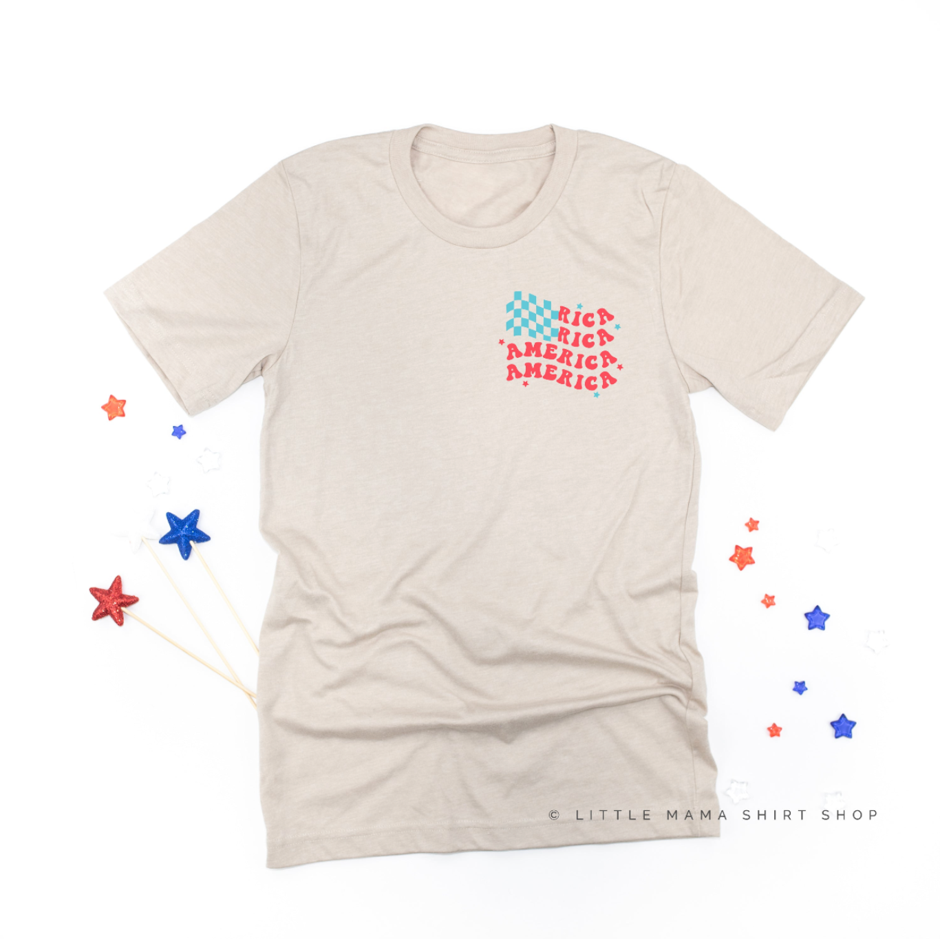 America Checkers Flag - Unisex Tee Little Mama Shirt Shop