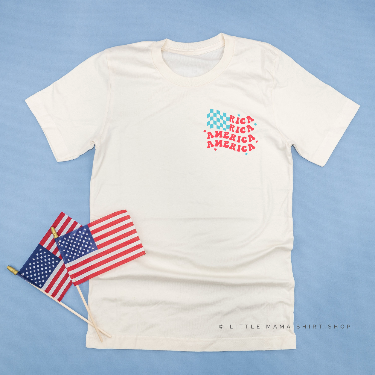America Checkers Flag - Unisex Tee Little Mama Shirt Shop