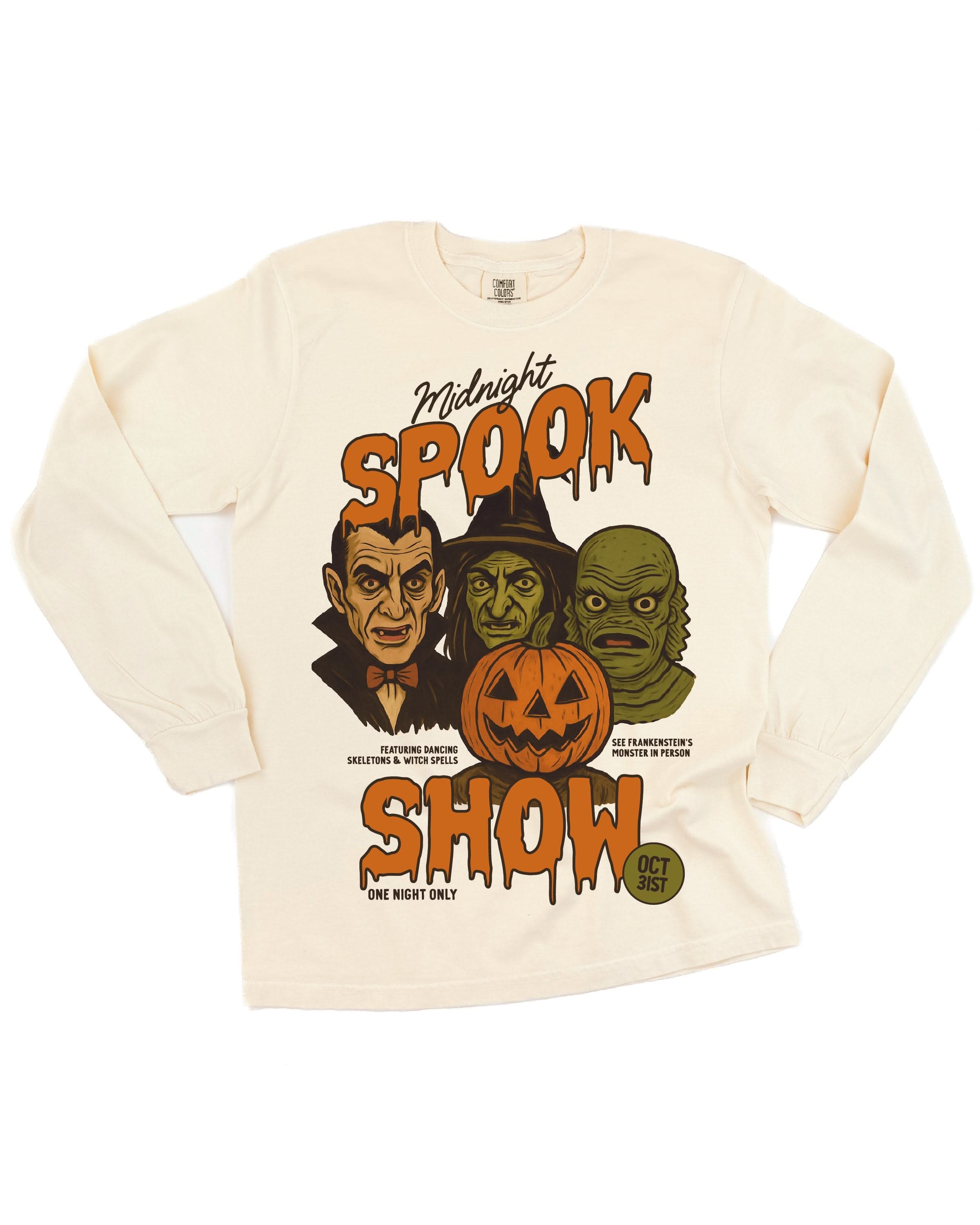 Midnight Spook Show - Long Sleeve Comfort Colors Tee Little Mama Shirt Shop