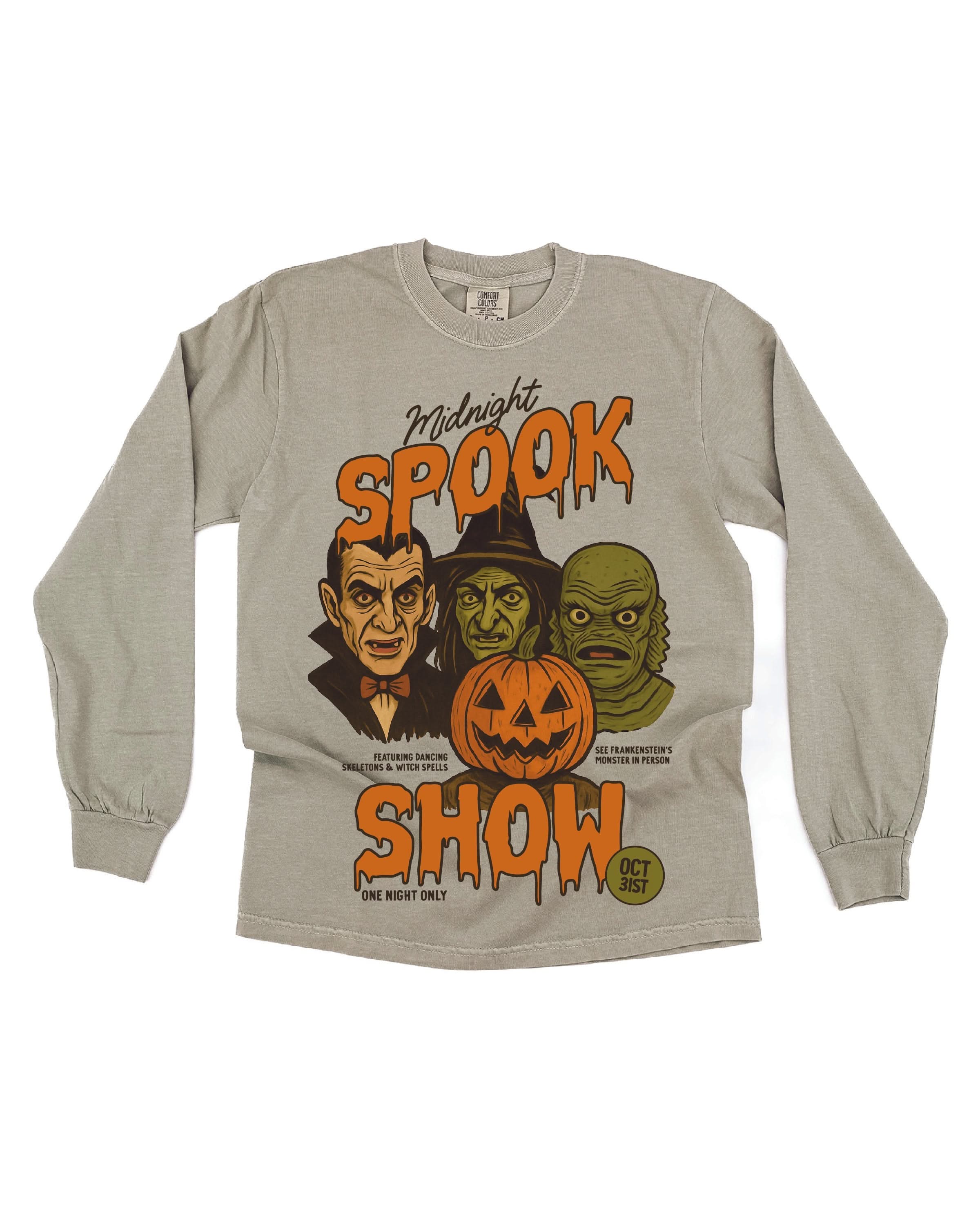Midnight Spook Show - Long Sleeve Comfort Colors Tee Little Mama Shirt Shop