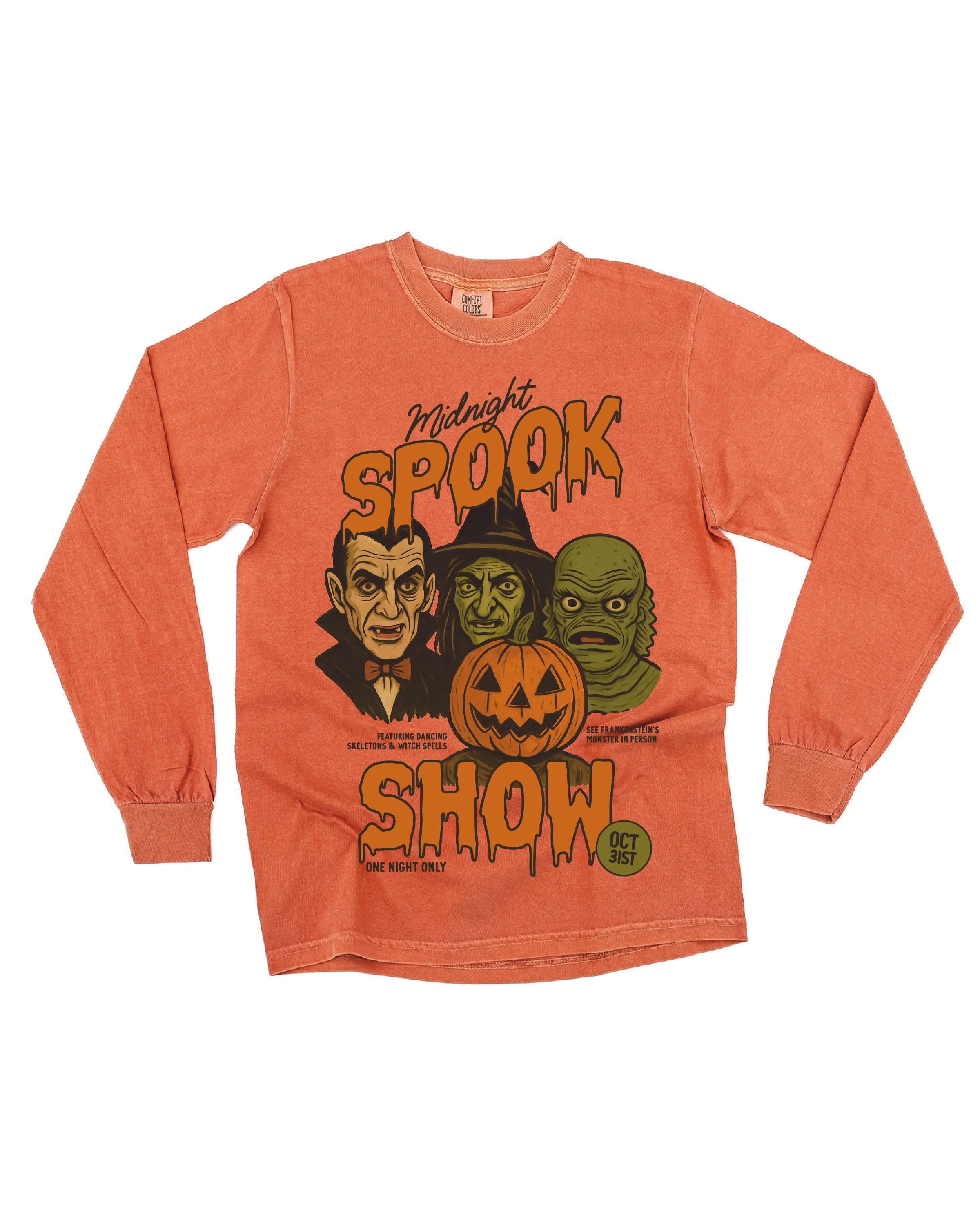 Midnight Spook Show - Long Sleeve Comfort Colors Tee Little Mama Shirt Shop