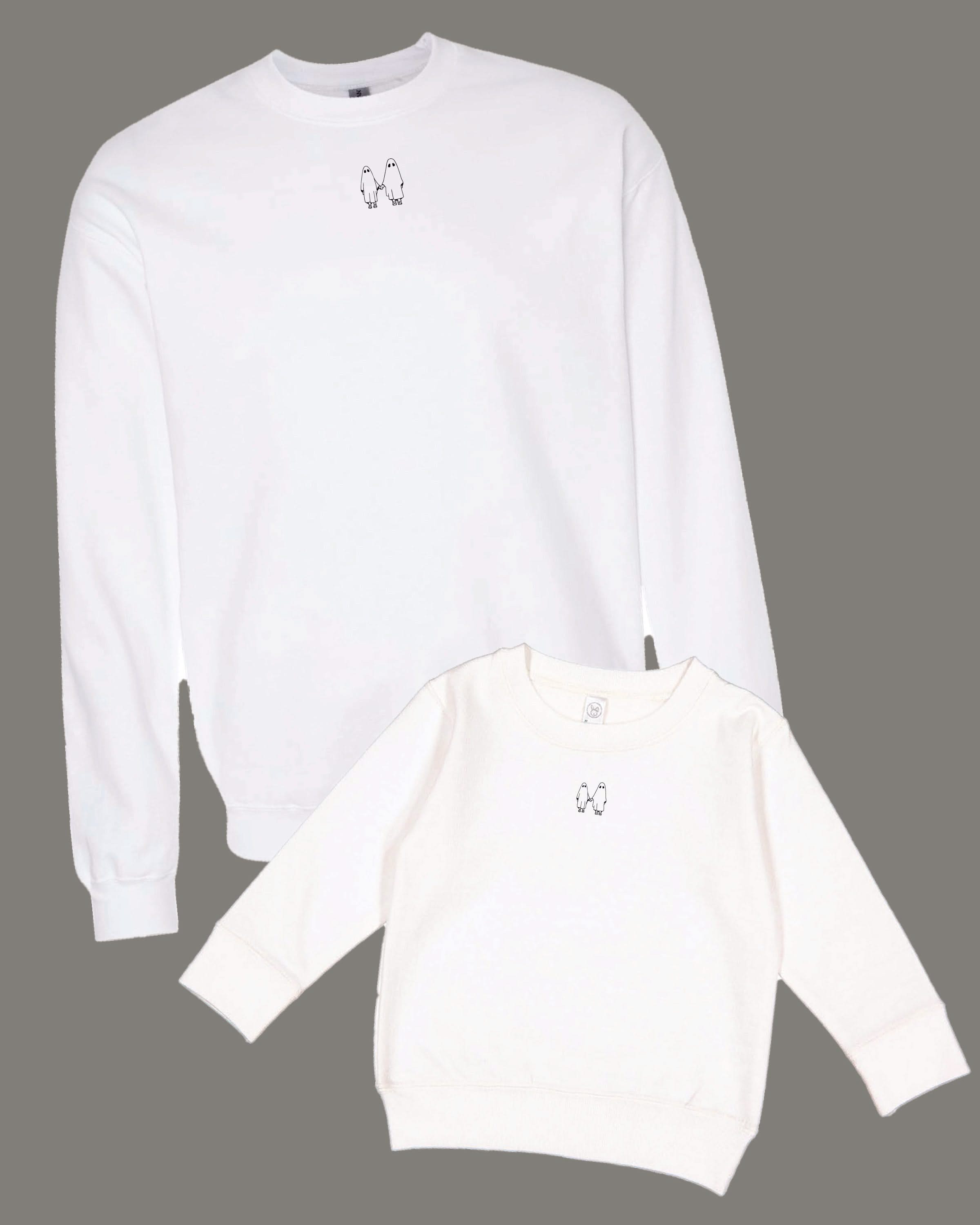 The Official Spooky Society - Set of 2 White Basic Fleece Sweaters Little Mama Shirt Shop