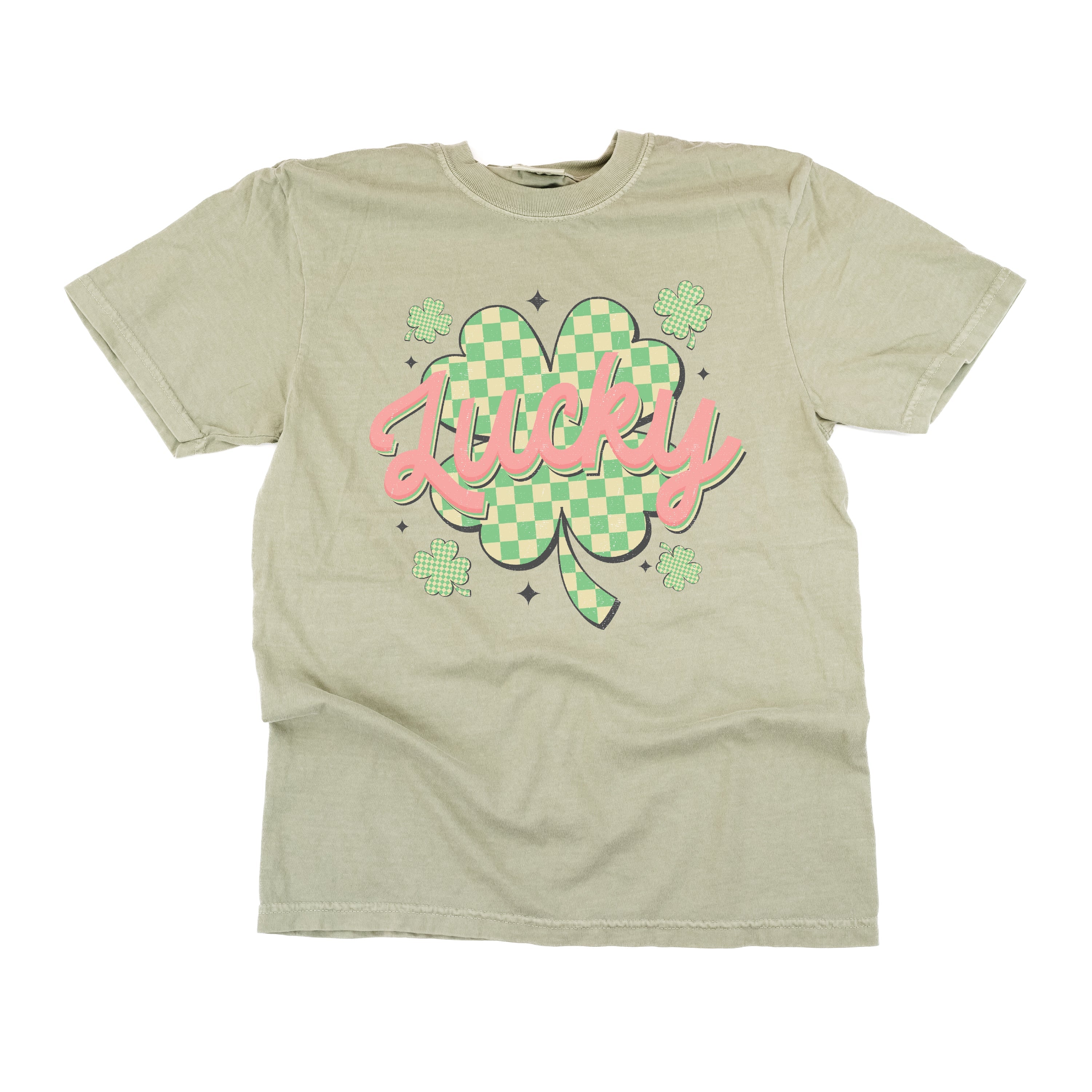Checkered Lucky Shamrock - Comfort Colors Tee Little Mama Shirt Shop