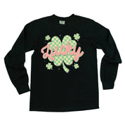 Checkered Lucky Shamrock - Long Sleeve Comfort Colors Tee Little Mama Shirt Shop