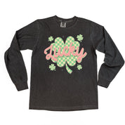 Checkered Lucky Shamrock - Long Sleeve Comfort Colors Tee Little Mama Shirt Shop