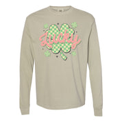 Checkered Lucky Shamrock - Long Sleeve Comfort Colors Tee Little Mama Shirt Shop